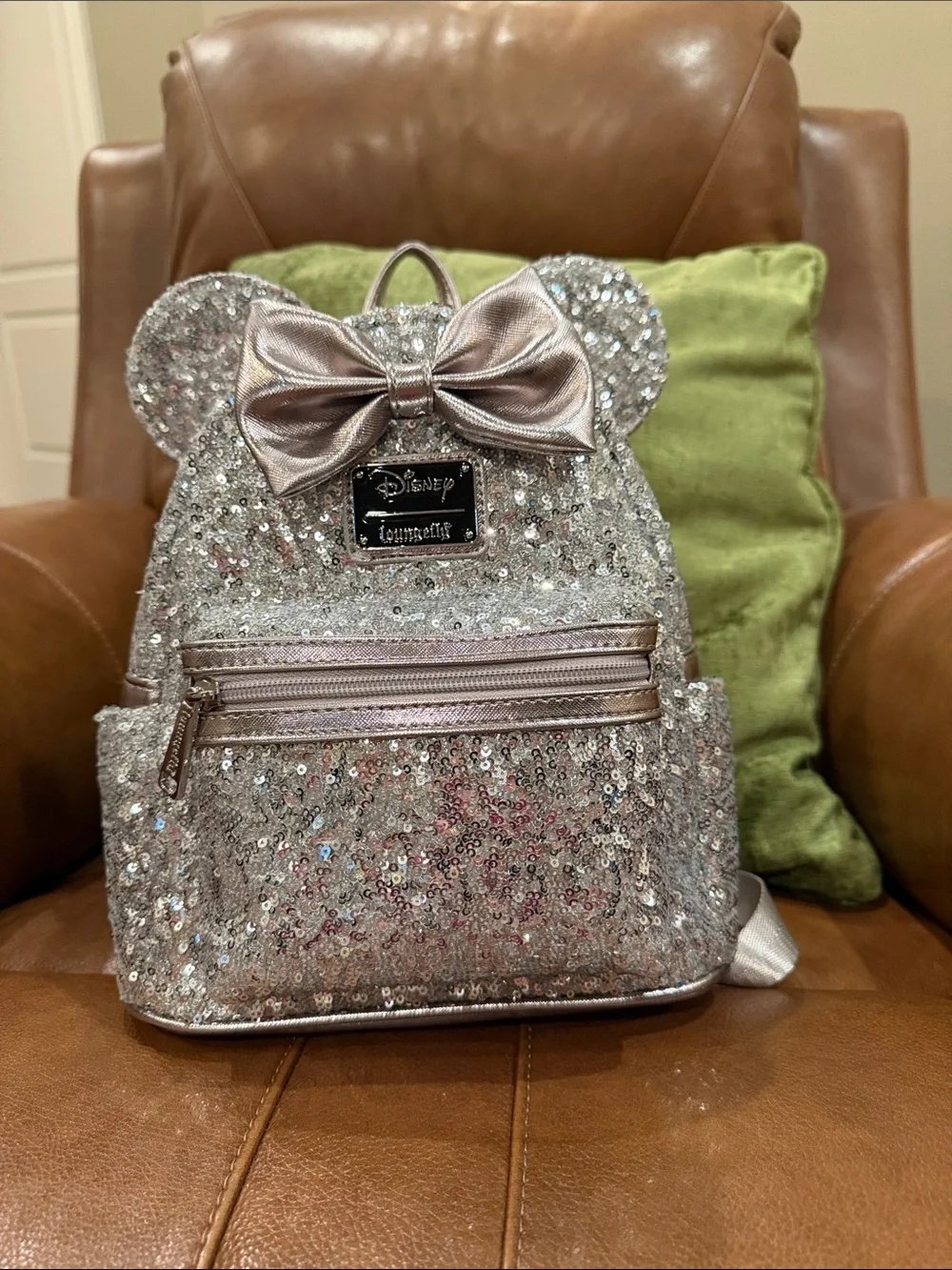 Disney Loungefly Sequin Minnie Ear Backpack - Silver Pink